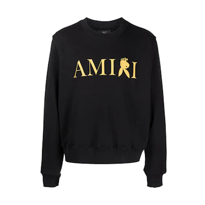 AMIRI FW21 Logo Rabbit Print Black Long Sleeve Sweatshirt Men MJGC011-024