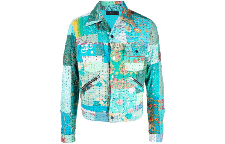 AMIRI FW21 Patch Floral Print Single-Breasted Denim Jacket Blue Men’s MDT018900-900
