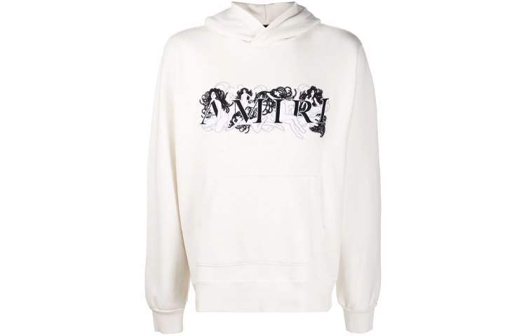 AMIRI FW21 Portrait Logo Embroidered Hoodie Unisex White Casual Pullover MJGH013128-WHT