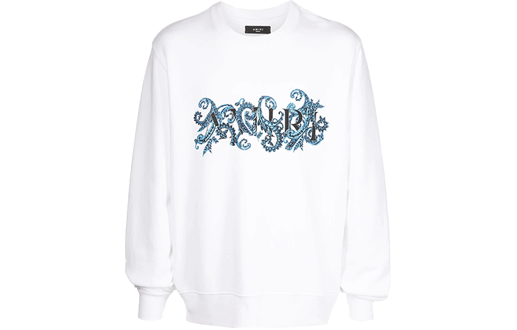 AMIRI FW21 Printed Crewneck Pullover Long Sleeve Sweatshirt White Mens MJGC045-123