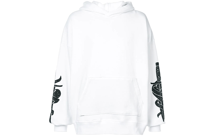 AMIRI FW21 White Pullover Hoodie with Embellished Sleeves Men’s MKHDPGDGWHITE