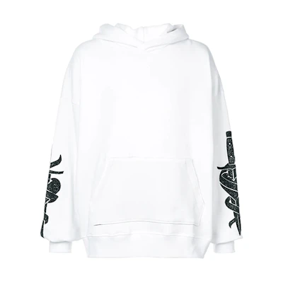 AMIRI FW21 White Pullover Hoodie with Embellished Sleeves Men’s MKHDPGDGWHITE