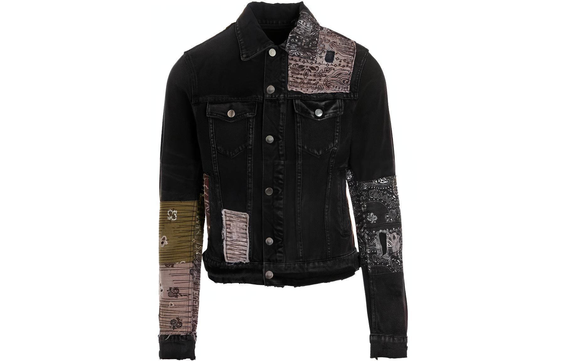 AMIRI FW22  Black Distressed Patchwork Short Denim Jacket. MDT005-023