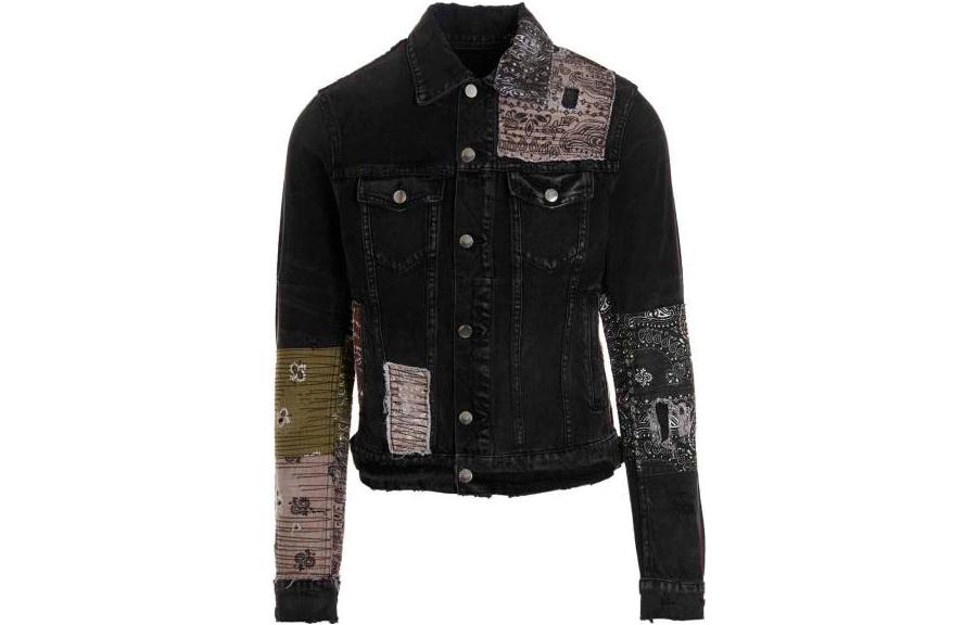 Order AMIRI FW22 ブラック ディストレッスド パッチワーク ショート デニム ジャケット. MDT005-023