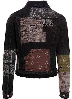 AMIRI FW22 ブラック ディストレッスド パッチワーク ショート デニム ジャケット. MDT005-023 Lookbook AMIRI FW22 ブラック ディストレッスド パッチワーク ショート デニム ジャケット. MDT005-023
