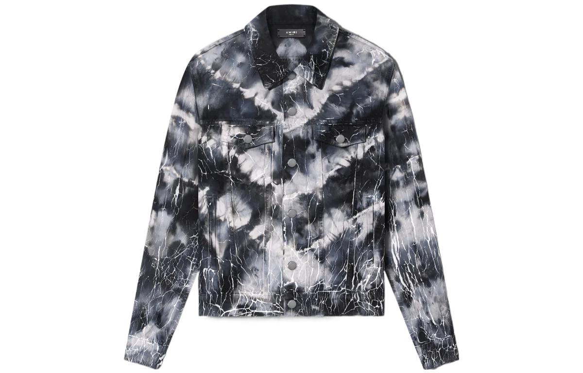 AMIRI FW22  Black Tie-Dye Denim Jacket with Button-Up and Collar. PS23MDT008-001