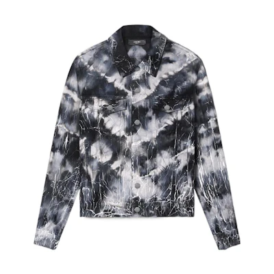AMIRI FW22 Black Tie-Dye Denim Jacket with Button-Up and Collar. PS23MDT008-001