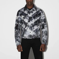 Lookbook AMIRI FW22 Black Tie-Dye Denim Jacket with Button-Up and Collar. PS23MDT008-001