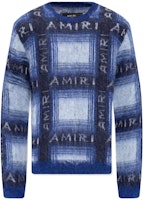 AMIRI FW22 Blue Knit Sweater with Letter Print Crewneck Design. AW22MKL004-420 AMIRI FW22 Blue Knit Sweater with Letter Print Crewneck Design. AW22MKL004-420
