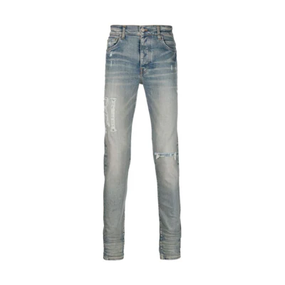 AMIRI FW22 Slim Fit Blue Jeans with Embroidered Logo. PS23MDS007-408