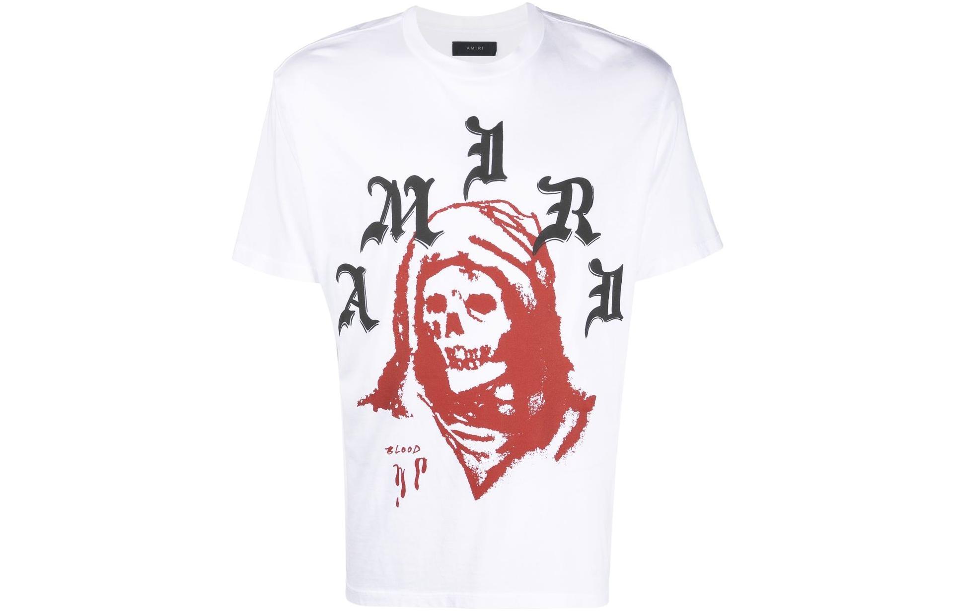 Order AMIRI FW22 Kemeja-T Putih Logo Cetakan Lengan Pendek Lelaki. AW22MJG005100