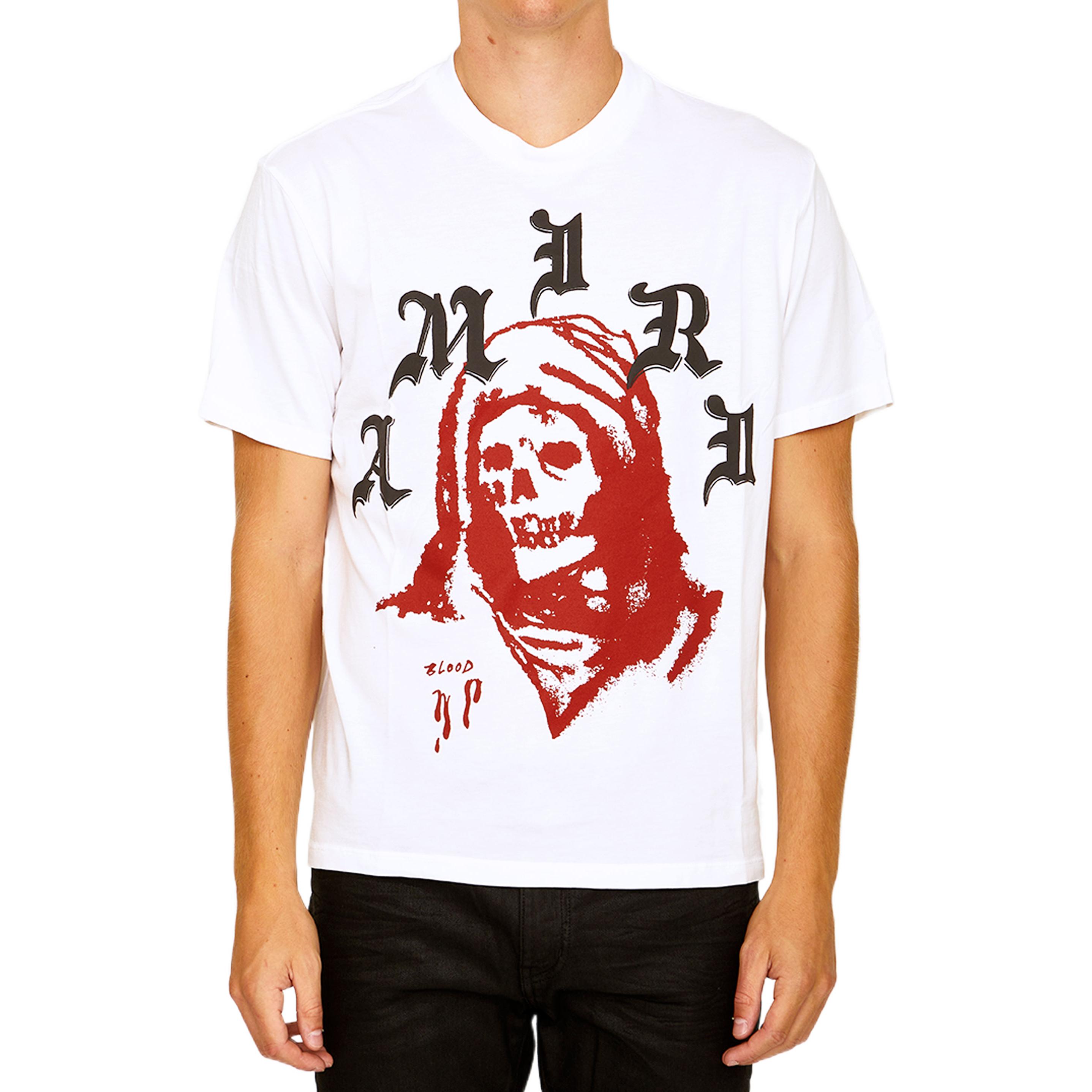 Lookbook AMIRI FW22 Kemeja-T Putih Logo Cetakan Lengan Pendek Lelaki. AW22MJG005100