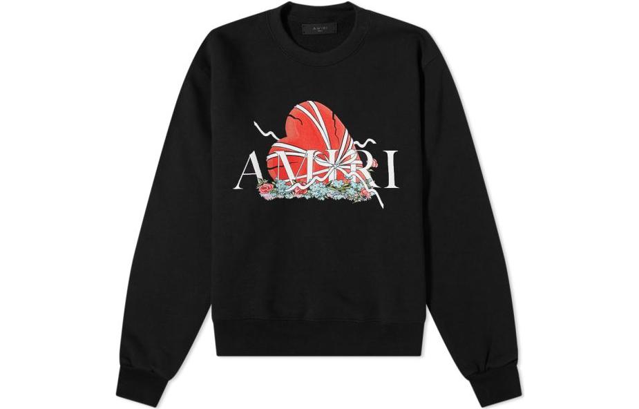 AMIRI FW22 Black Casual Sweatshirt with Heart Floral Letter Print MJLC006-STH-001