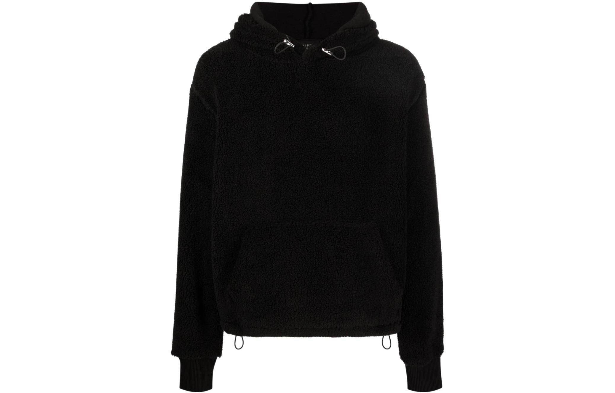 AMIRI FW22 Black Solid Color Fleece Drawstring Hoodie Long Sleeve PS22MKF016008