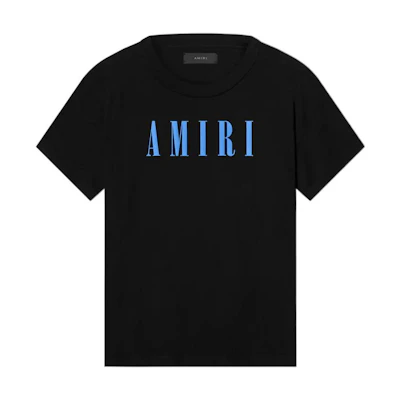 AMIRI FW22 Black T-Shirt with Blue Letter Print Casual Tee. PS23MJL016-001