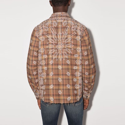 AMIRI FW22 Kemeja Lengan Panjang Bandana Bleach Shadow Plaid Coklat. PF22MSL004-210 Shop AMIRI FW22 Kemeja Lengan Panjang Bandana Bleach Shadow Plaid Coklat. PF22MSL004-210