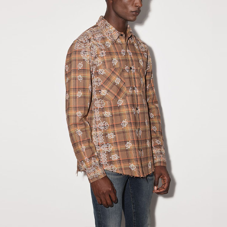 Purchase AMIRI FW22 Kemeja Lengan Panjang Bandana Bleach Shadow Plaid Coklat. PF22MSL004-210