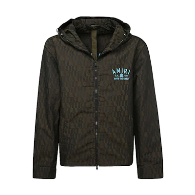 AMIRI FW22 Brown Diamond Print Letter Logo Hooded Jacket for Men PF22MPF009996