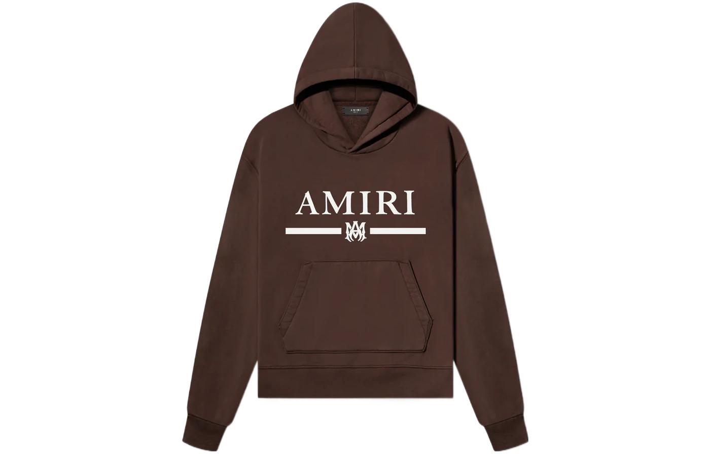 AMIRI FW22 Brown Pullover Hoodie with Letter Print and Large Pocket PS23MJL004-210