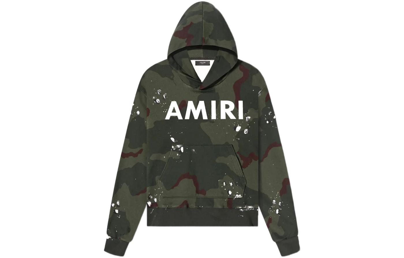 AMIRI FW22 Camo Pullover Hoodie with Logo Print Green PF22MJL032-901
