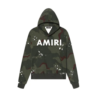 AMIRI FW22 Camo Pullover Hoodie with Logo Print Green PF22MJL032-901