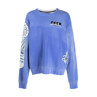 AMIRI FW22 Distressed Graphic Crewneck Sweatshirt Blue Edition PS22MJG060420420