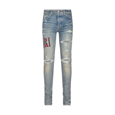 AMIRI FW22 Distressed Logo Print Slim Fit Jeans Men’s Blue. AW22MDS016-408
