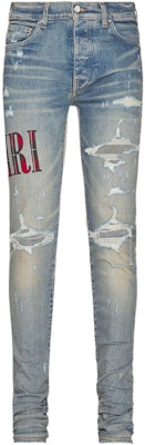 AMIRI FW22 男士藍色做舊破壞Logo印花修身牛仔褲。 AW22MDS016-408 Order AMIRI FW22 男士藍色做舊破壞Logo印花修身牛仔褲。 AW22MDS016-408