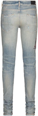 AMIRI FW22 男士藍色做舊破壞Logo印花修身牛仔褲。 AW22MDS016-408 Lookbook AMIRI FW22 男士藍色做舊破壞Logo印花修身牛仔褲。 AW22MDS016-408