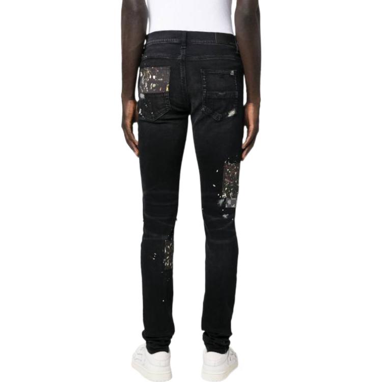 Shop AMIRI FW22 男士黑色破壞修身牛仔褲 AW22MDS009-023