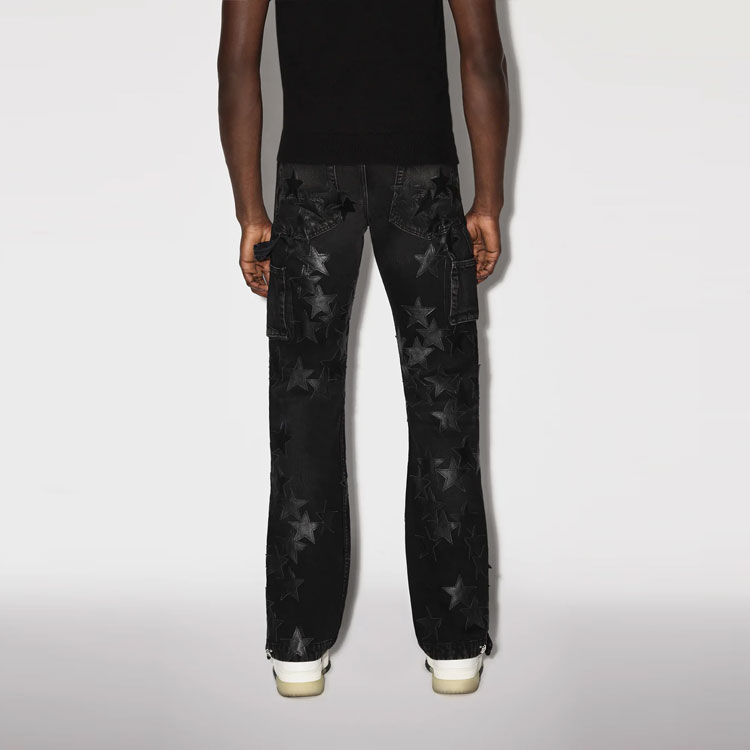 Shop AMIRI FW22 Distressed Star Printed Button-Up Jeans Men’s Black. PS23MDF007-023