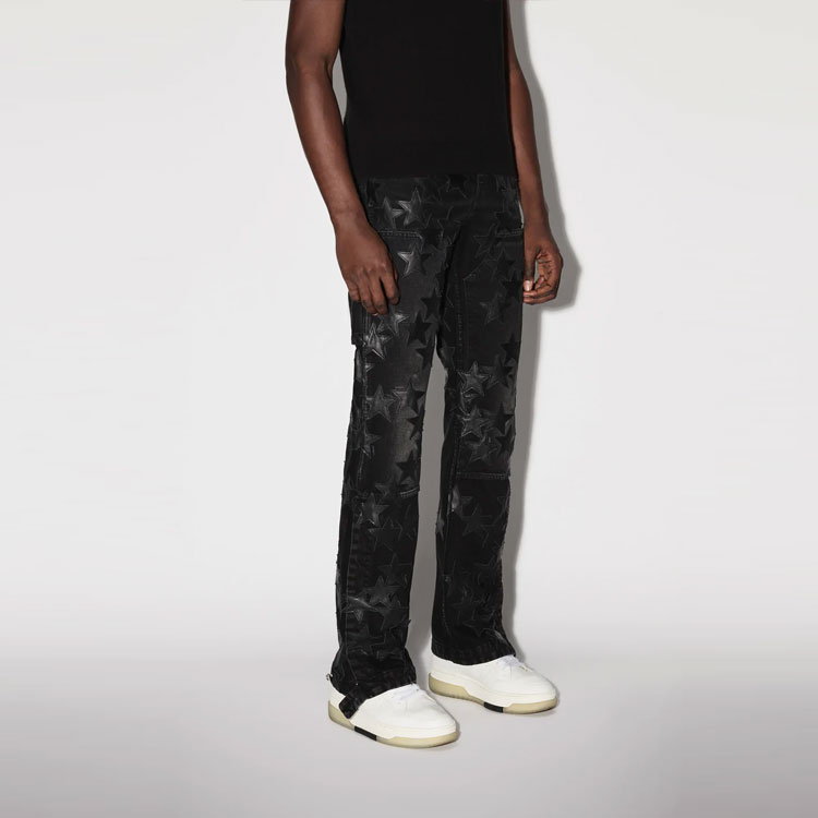 Purchase AMIRI FW22 Distressed Star Printed Button-Up Jeans Men’s Black. PS23MDF007-023