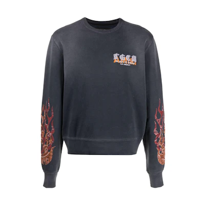 AMIRI FW22 Embroidered Logo Flame Appliqué Gray Long Sleeve Sweatshirt Men. ps22mjg030
