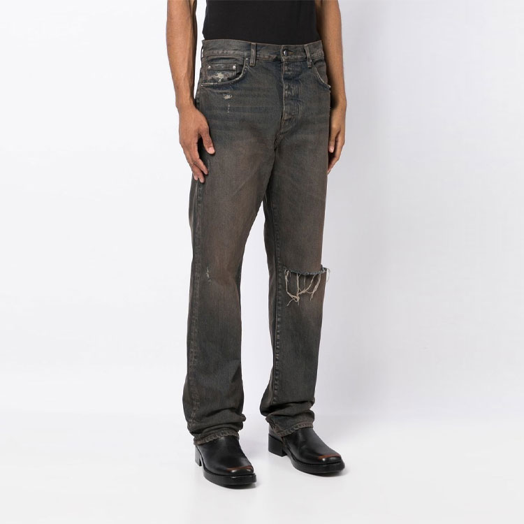 Shop アミリ FW22 グラデーション刺繍ダメージデニムジーンズ グレー メンズ PS23MDF008-950