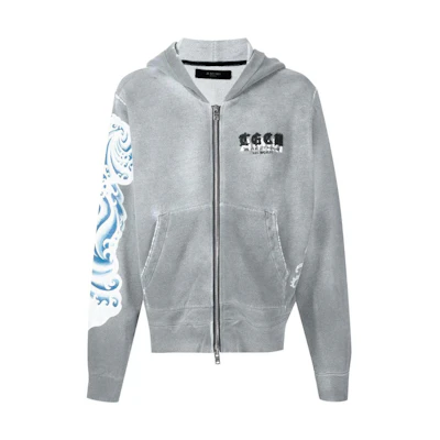 AMIRI FW22 Grey Logo Embroidered Faded Effect Zip Hoodie for Men PS22MJG033310STH310