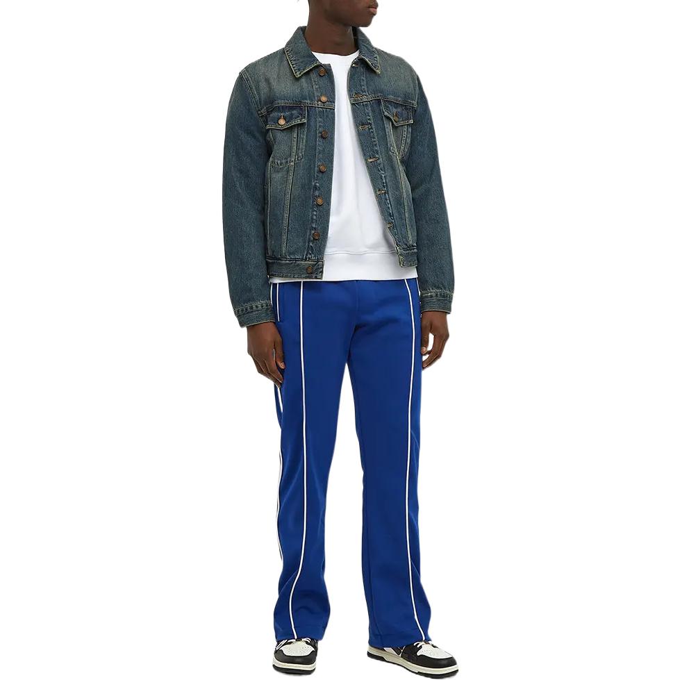 Lookbook AMIRI Celana Sweatpants Lurus Pinggang Tinggi Garis Samping Biru Pria FW22. PS22MPF024-420