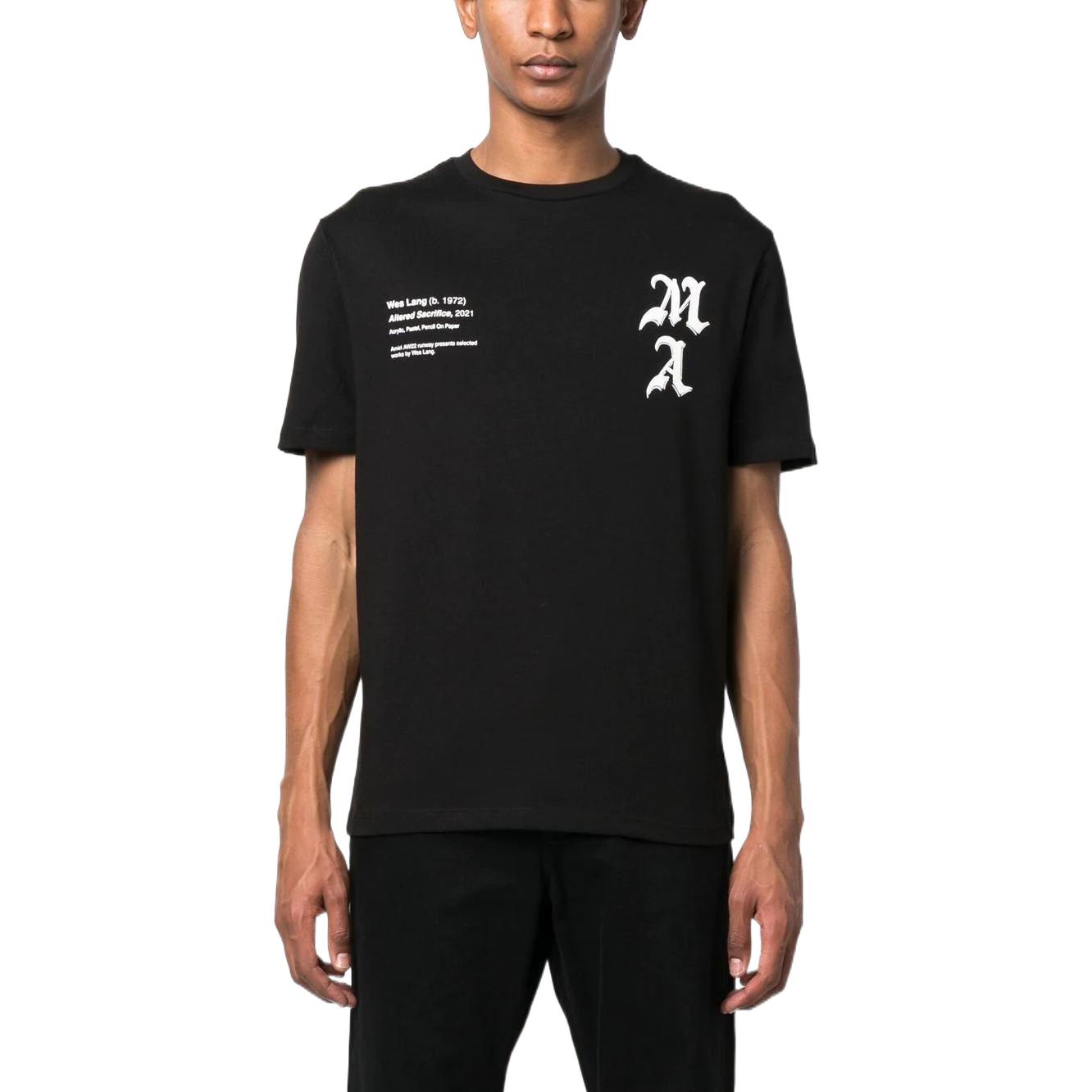 Shop AMIRI 2022秋冬字母骷髅印花黑色短袖男士T恤。 AW22MJG001-001