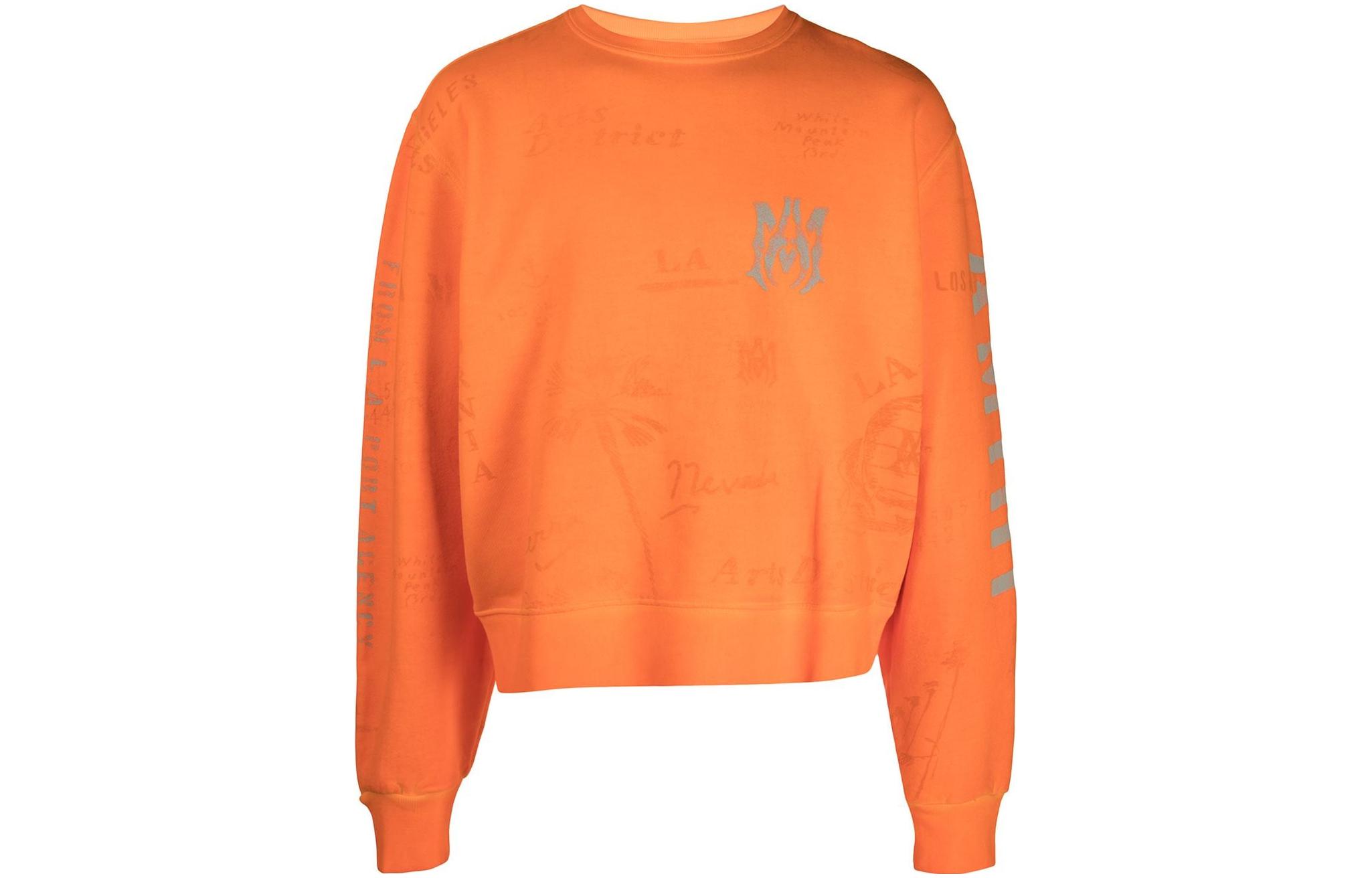 AMIRI FW22 Orange Crewneck Sweatshirt with Letter Print - Long Sleeve PF22MJC019-665