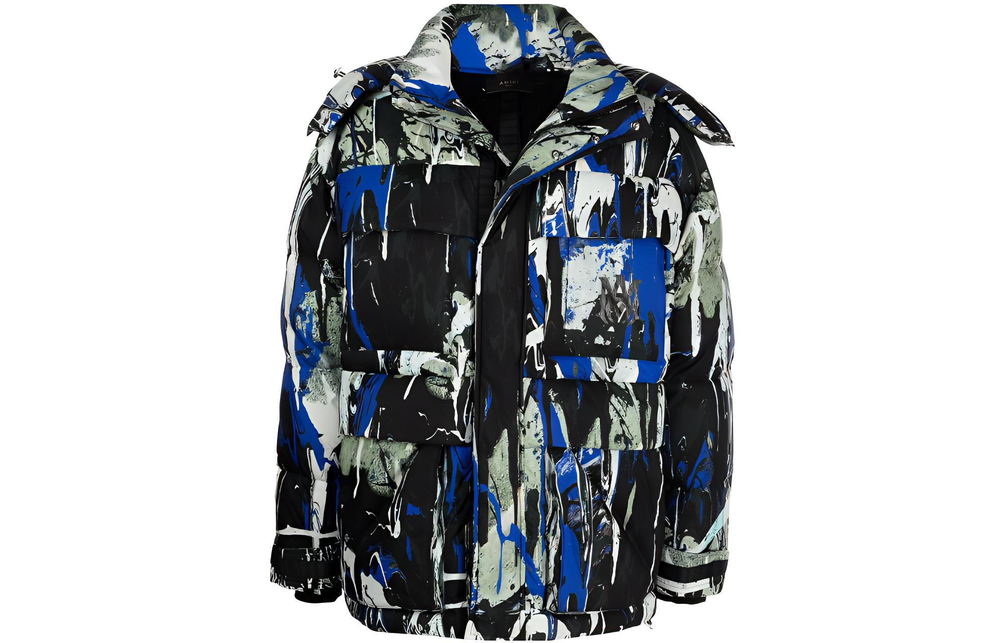AMIRI FW22 Paint Splatter Zip Hoodie Jacket Men’s Blue PS22M0L004420