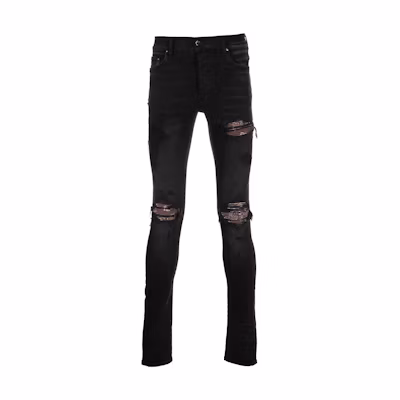 AMIRI FW22 Paisley Patch Distressed Skinny Jeans Black PF22MDS003D023