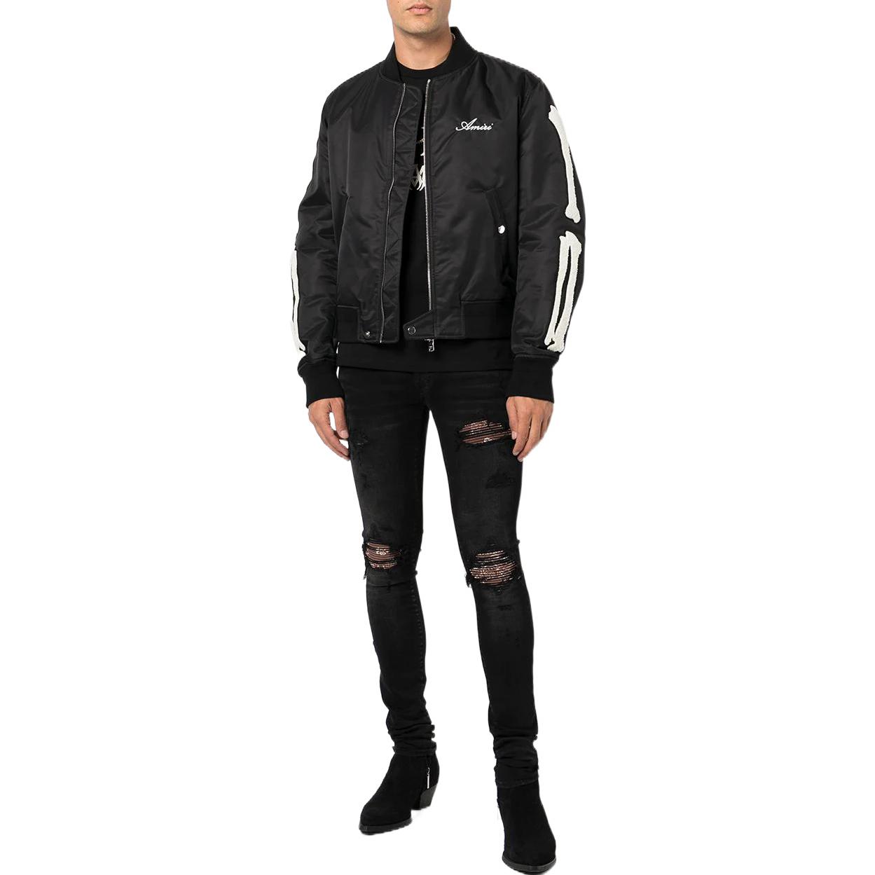 Lookbook AMIRI FW22 Jeans Skinny Hitam Dengan Patch Paisley Distressed PF22MDS003D023