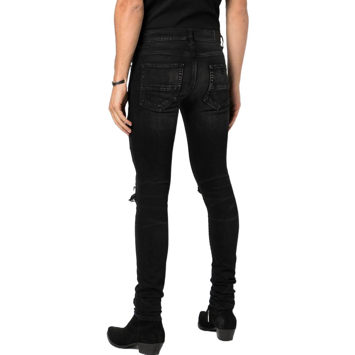 Shop AMIRI FW22 Jeans Skinny Hitam Dengan Patch Paisley Distressed PF22MDS003D023