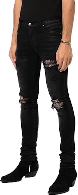 AMIRI FW22 Jeans Skinny Hitam Dengan Patch Paisley Distressed PF22MDS003D023 Purchase AMIRI FW22 Jeans Skinny Hitam Dengan Patch Paisley Distressed PF22MDS003D023