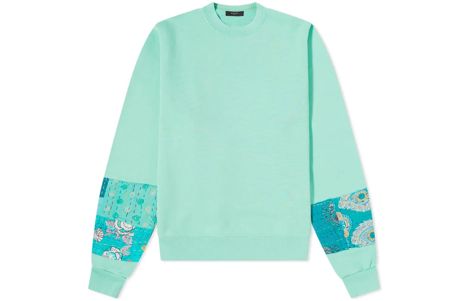 AMIRI FW22 Patchwork Crewneck Pullover Sweatshirt Men’s Blue MJGC016STH-350