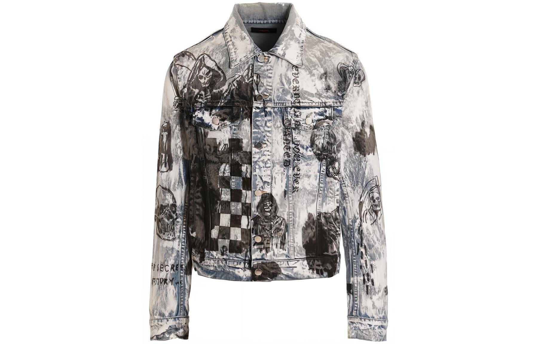 AMIRI FW22 Pattern Print Single-Breasted Denim Jacket Men - Multicolor. MDT001994