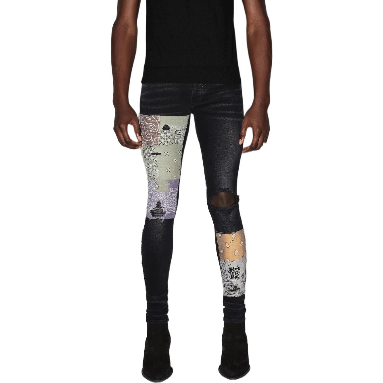 Lookbook AMIRI FW22 パターンプリント スキニーパッチジーンズ ブラック. PF22MDS021-023