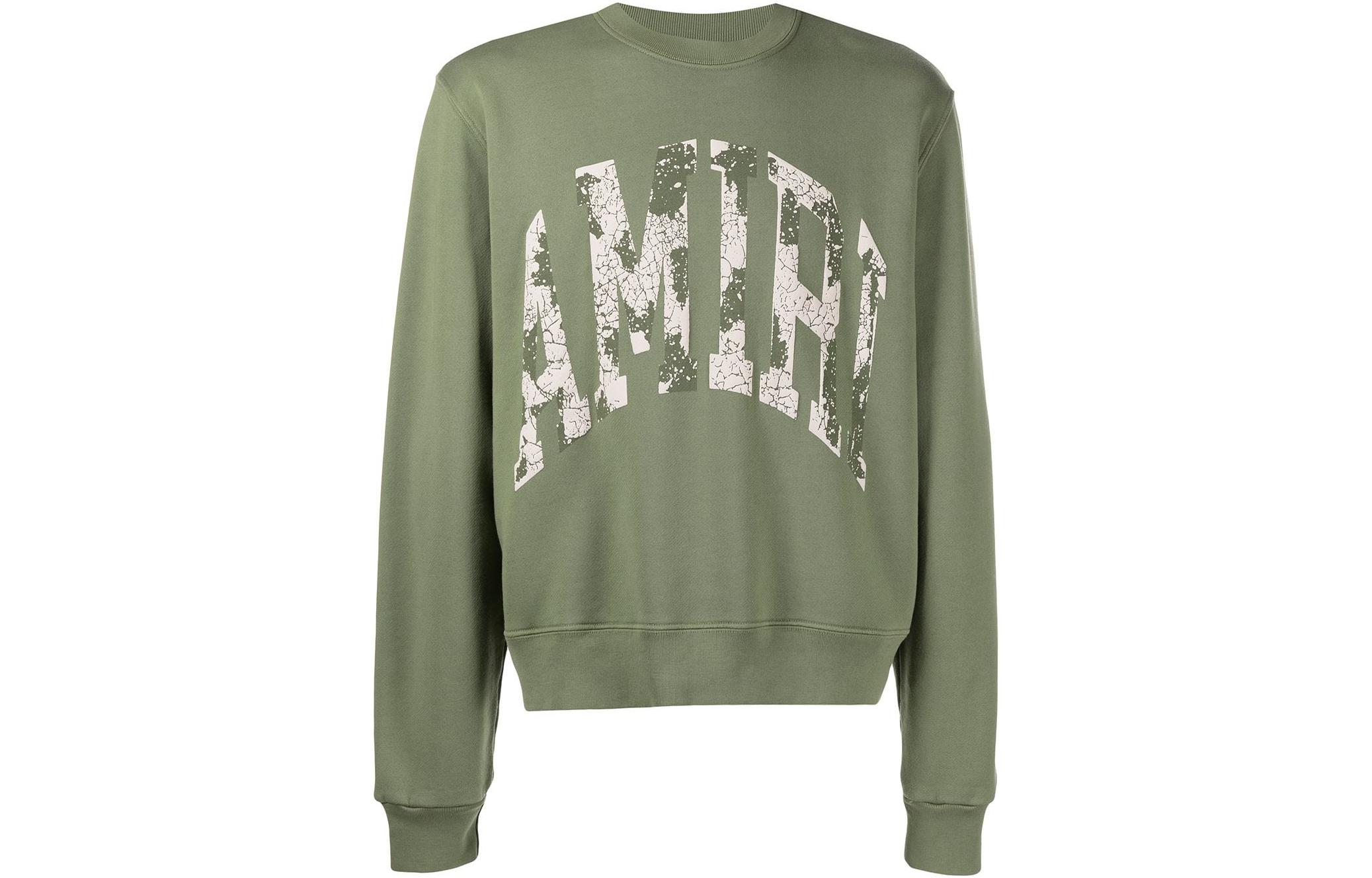 AMIRI FW22 Vintage Logo Print Pullover Sweatshirt Men’s Military Green PF22MJC027F-301