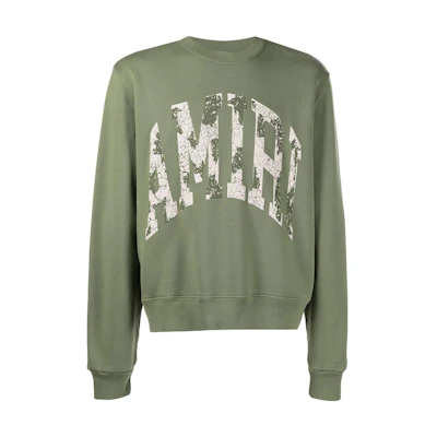 AMIRI FW22 Vintage Logo Print Pullover Sweatshirt Men’s Military Green PF22MJC027F-301