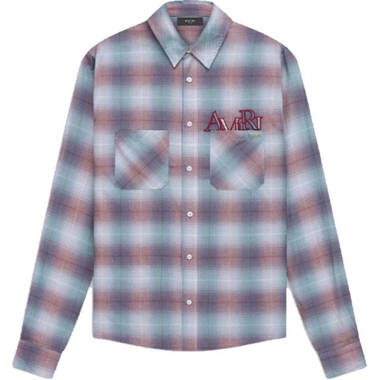 AMIRI FW23  Plaid Button-Up Shirt Blue Red Colorblock Long Sleeve AW23MSL089-573