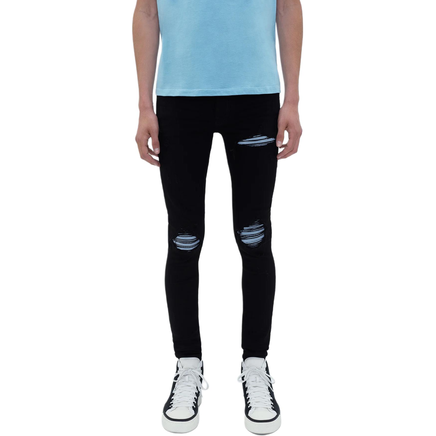 Lookbook AMIRI 男士FW23黑色破洞修身拉鍊牛仔褲 PS24MDS006-034